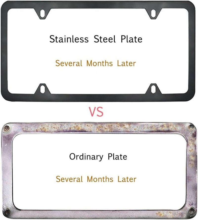 Indeed BUY License Plate Frames Black, 2 Pcs 4 Holes Car Licenses Plate Covers Stainless Steel Holders Frame for Plates with Screw Caps. - Image 5
